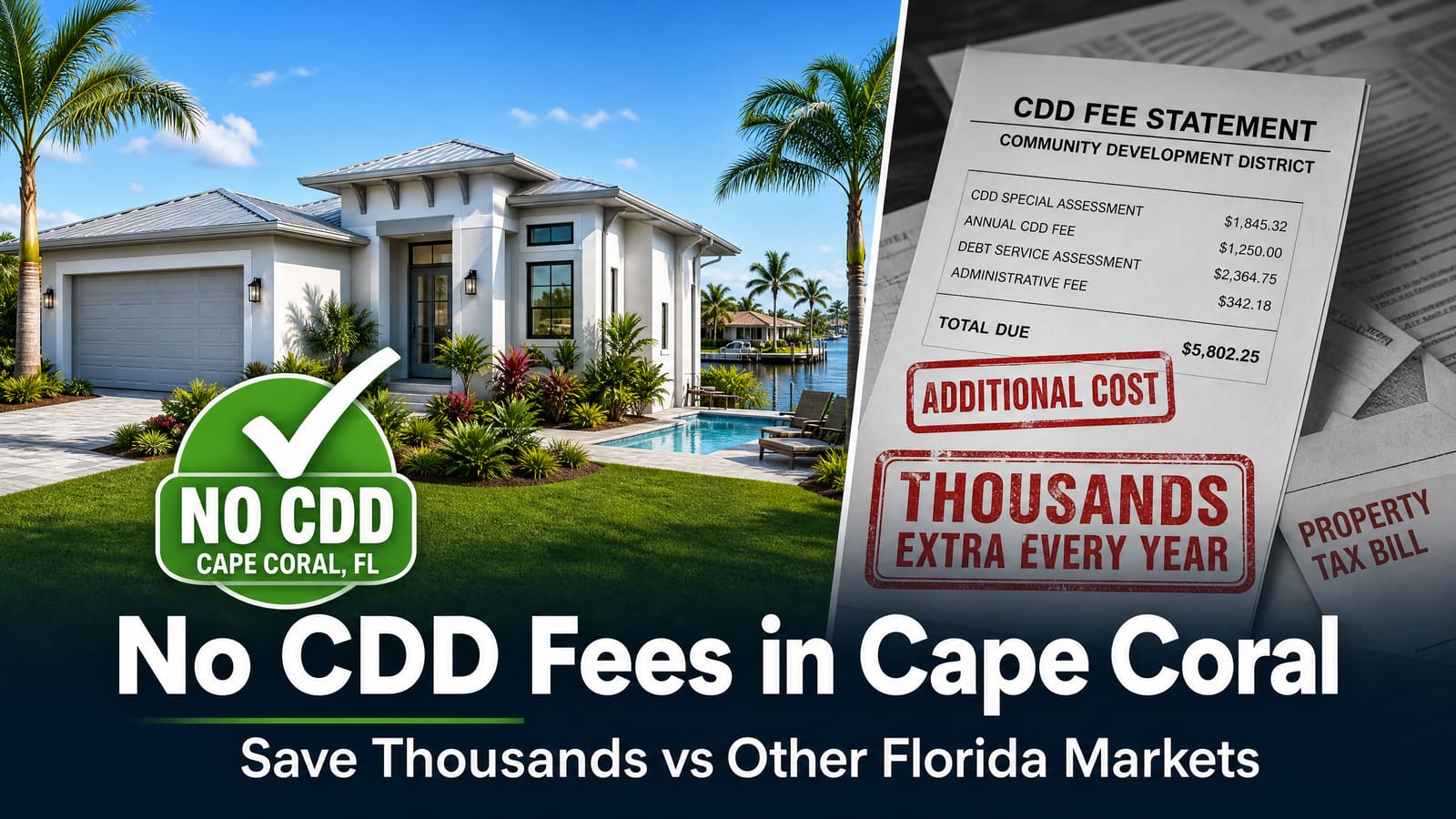 No CDD Fees in Cape Coral: How New Construction Buyers Save Thousands vs Other Florida Markets