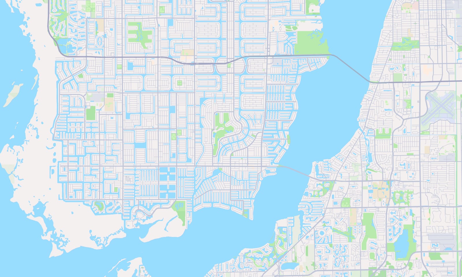 Map showing Cape Coral's location on the Southwest Florida coast